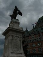 Samuel de Champlain statue at cloudy sky background