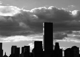 black and white skyline of skyscrapers