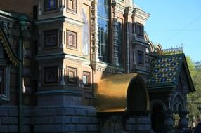 facade of aged church, detail, russia