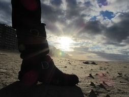 Boot on a beach at evening