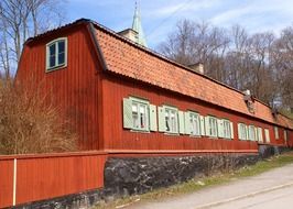 Orange wooden building in Sweden