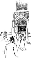 Illustration of people are entering to cathedral
