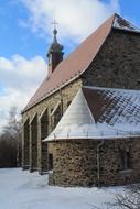 snowy roof of a catholic church