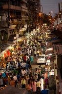 the crowd on the evening street in Mumbai