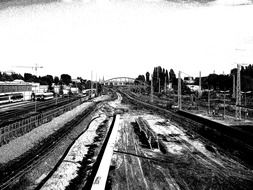 Black and white photo of the railway station