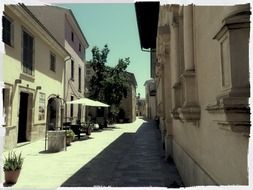 castle walls on the street of the old town