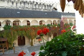 flowers on the balcony of the church