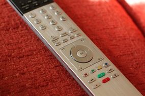 Close-up of the gray remote control
