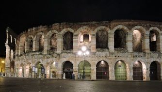 Night illuminated arena in Verona, Italy