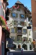 facades of houses in the old town of Bremgarten
