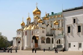 white orthodox cathedral with golden domes