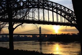 bridges over the river at dusk