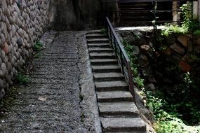 stairs along a stone wall, republic of korea