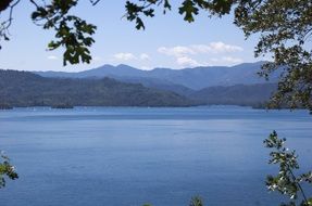 landscape of whiskey lake and mountains