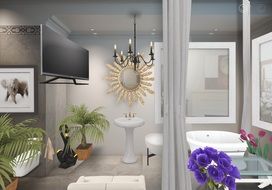 the interior design of a modern bathroom