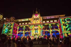building of the museum of sydney in australia in yellow lights