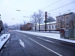 Road in Karlsruhe city in winter
