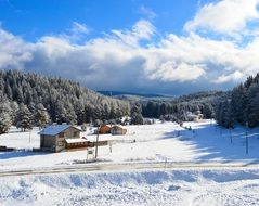 panorama of houses in the snowy mountains