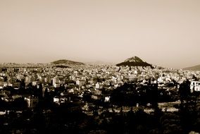 Monochrome photo of the Athens city in the Greece