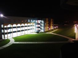 illuminated school at night