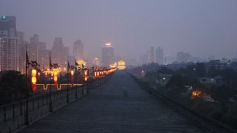 panoramic view of night city street in Xi'an