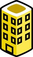 graphic image of a yellow, black and white residential house