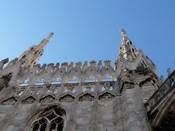 view of the spiers of the cathedral in Milan against the sky
