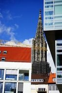 Old Church among modern buildings in Münster