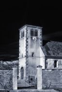black and white photo of church in france