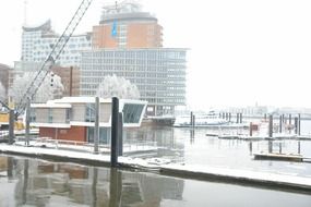 panorama of the port in hamburg in winter