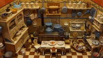 model of kitchen in an old dollhouse