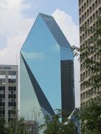 glass facade of an office building in dallas texas