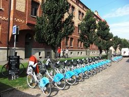 Rental of the bicycles near the buildings