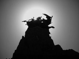 Black and white photo of the war history monument in light