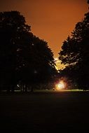 City park in the background of the sun at sunset