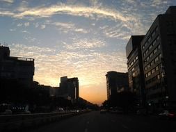 city street at sunset