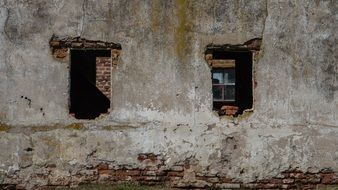 windows of a destroyed house