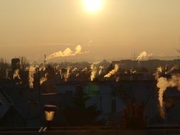 chimneys against sunset