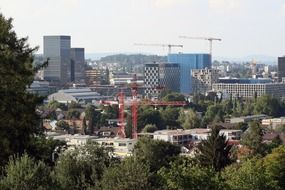 cityscape of urban Zurich construction sites