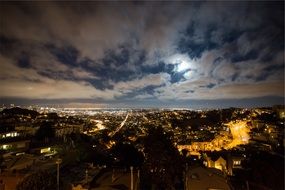 night city lights under cloudy sky