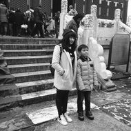 tourists near the temple of heaven in black and white background