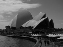 building in bright Sydney in black and white