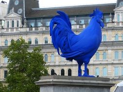 blue rooster statue in London