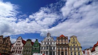 colorful facades of old buildings on marketplace, germany, rostock