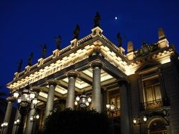 building with columns in night lighting in Guanajuato