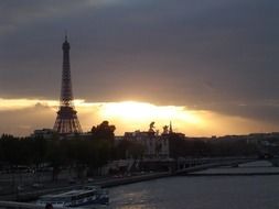 eiffel tower monument at sunset