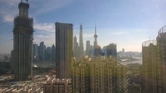 shanghai city in china in sunshine