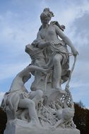 two women and child in fishing net, baroque sculpture, germany, potsdam, sanssouci park