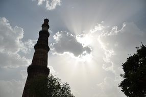 qutub minar at sky, india, new delhi
