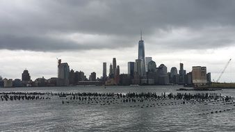 storm in manhattan black and white scenic view